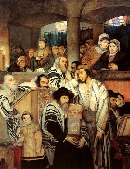 Maurycy Gottlieb Jews Praying in the Synagogue on Yom Kippur oil painting picture